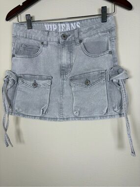 VIP Jeans Cargo Mini Skirt Size Small Light Wash Y2K Denim Utility Pocket Skirt